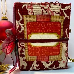 OOAK Handmade Christmas Junk Journal Burgundy Cream Tapestry Merry Christmas